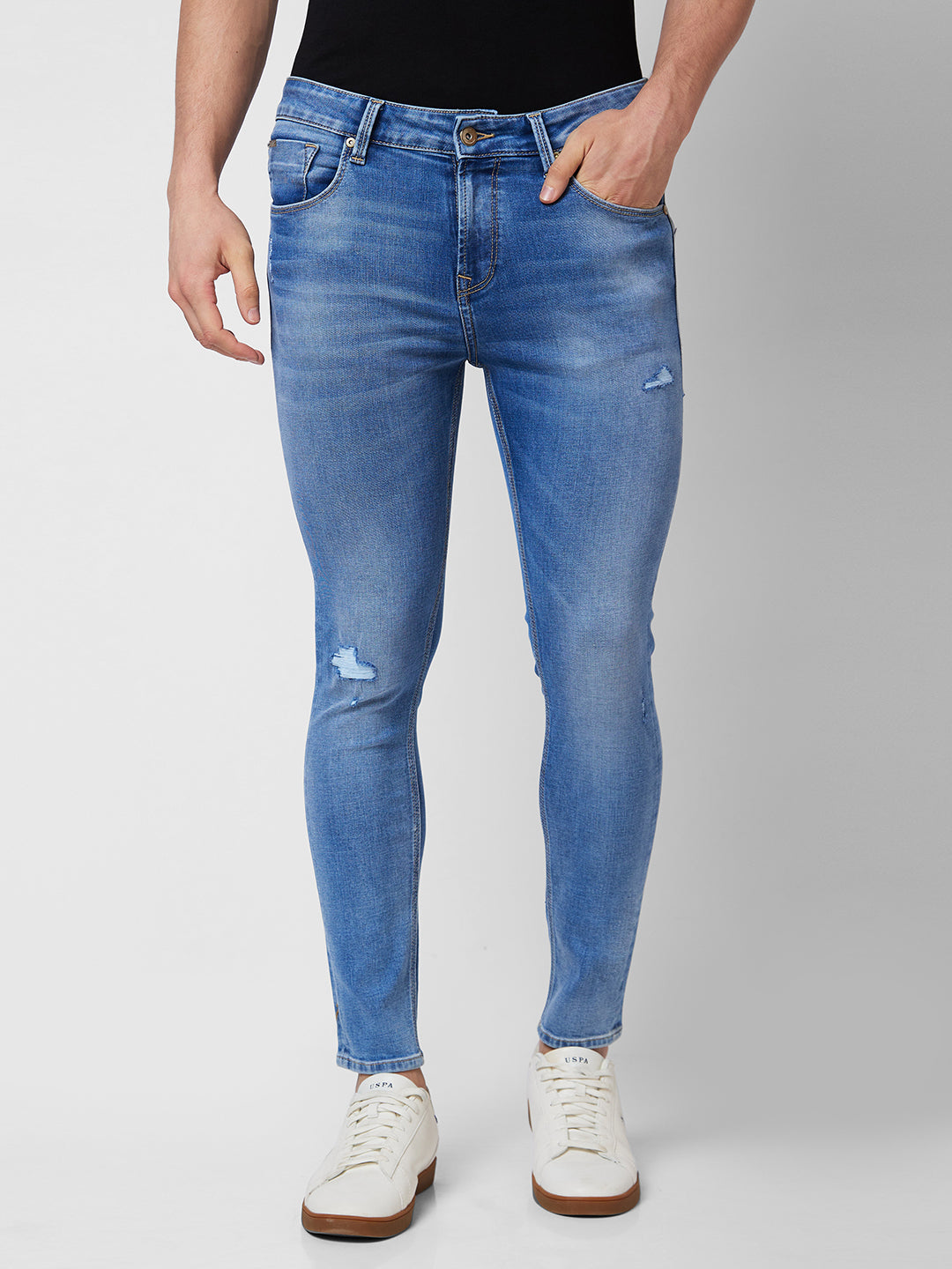 Spykar Mid Rise Tapered Fit Blue Jeans For Men