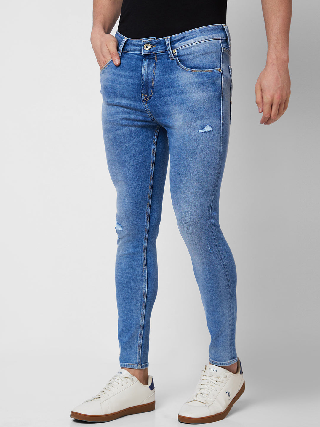 Spykar Mid Rise Tapered Fit Blue Jeans For Men