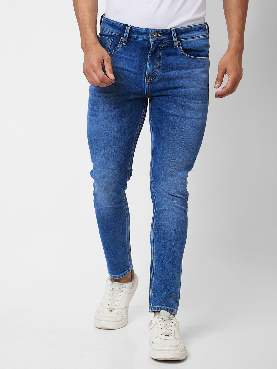 Spykar Mid Rise Tapered Fit Blue Jeans For Men