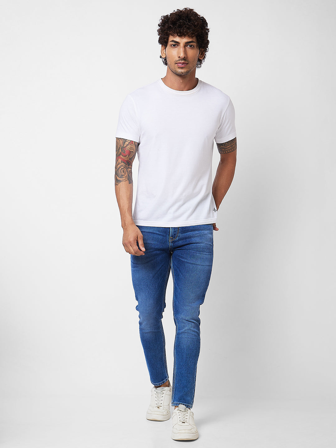 Spykar Mid Rise Tapered Fit Blue Jeans For Men