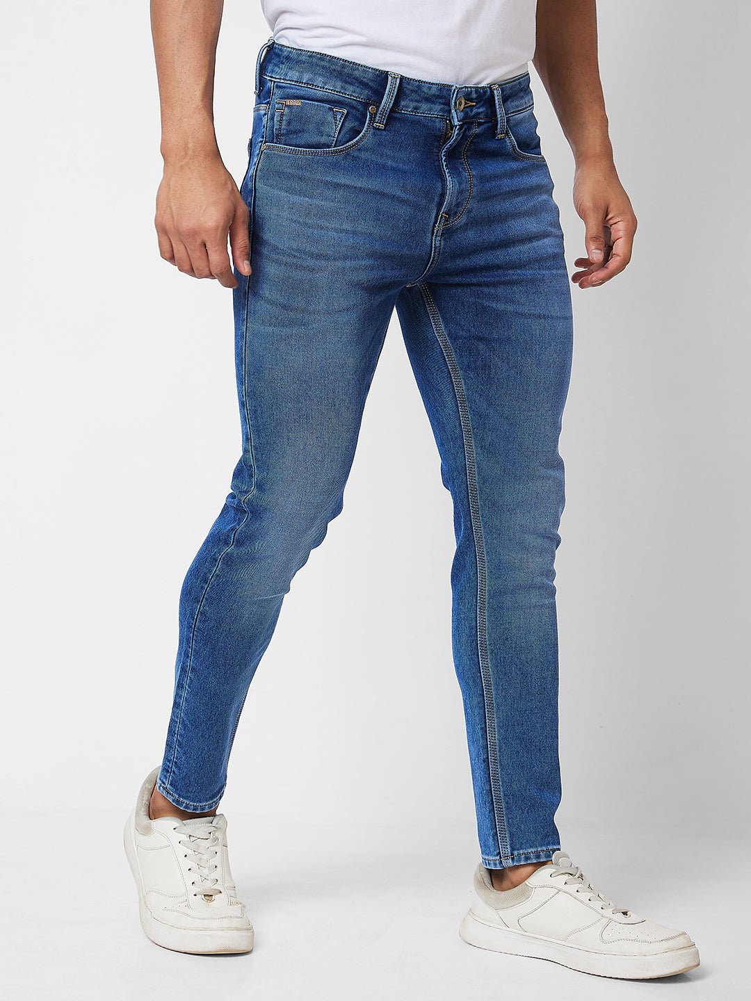 Spykar Mid Rise Tapered Fit Blue Jeans For Men