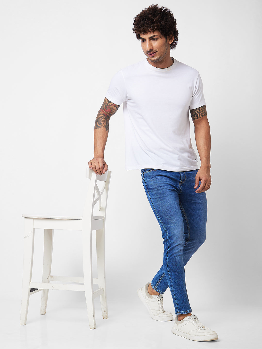 Spykar Mid Rise Tapered Fit Blue Jeans For Men