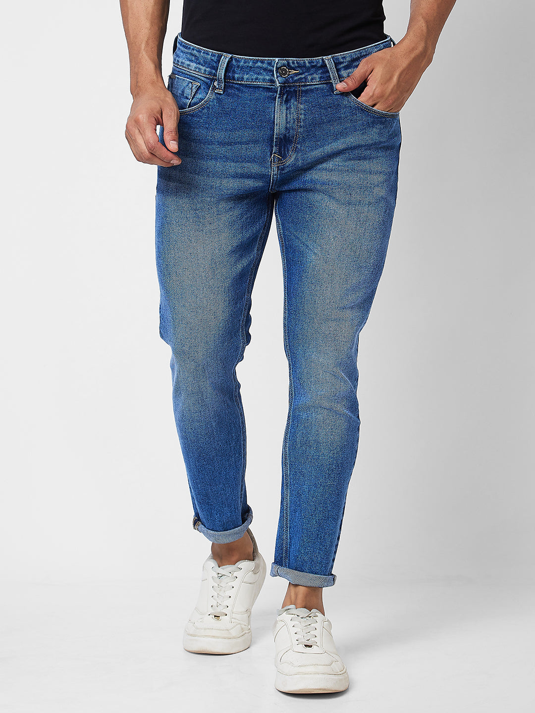 Spykar Mid Rise Tapered Fit Blue Jeans For Men