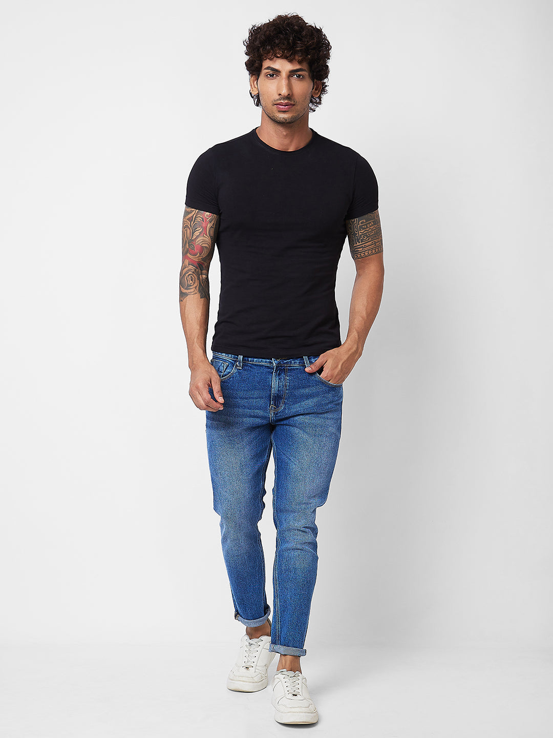 Spykar Mid Rise Tapered Fit Blue Jeans For Men