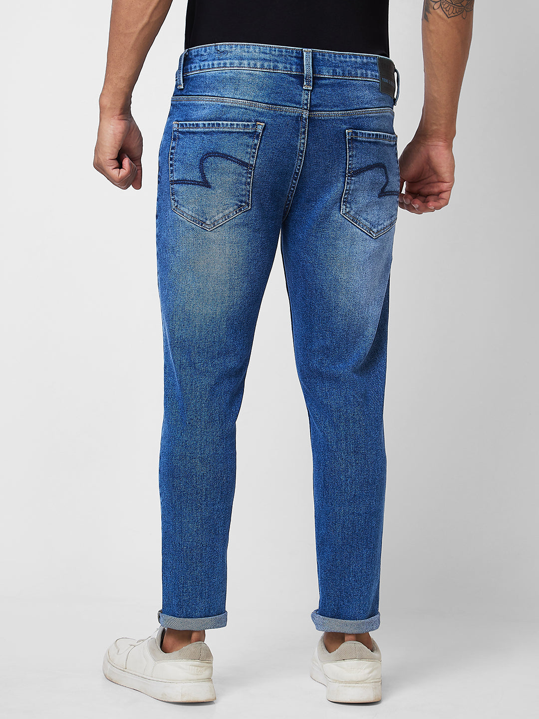 Spykar Mid Rise Tapered Fit Blue Jeans For Men