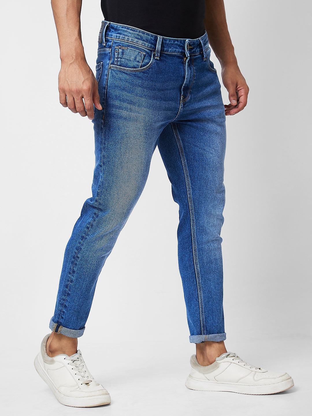 Spykar Mid Rise Tapered Fit Blue Jeans For Men