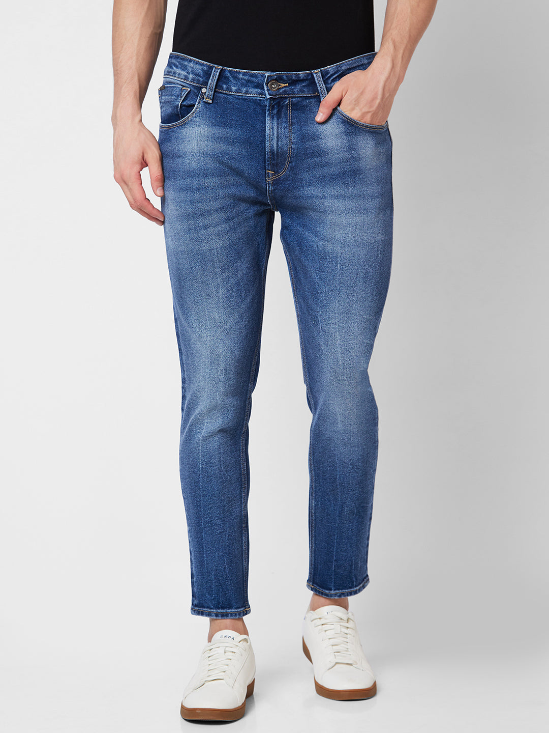 Spykar Mid Rise Tapered Fit Blue Jeans For Men