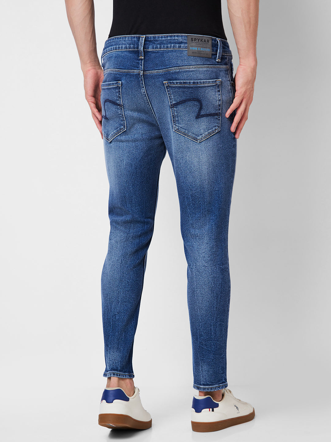 Spykar Mid Rise Tapered Fit Blue Jeans For Men