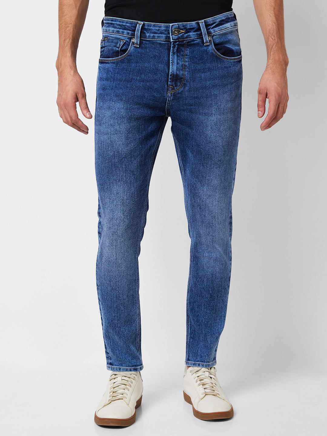 Spykar Mid Rise Slim Fit Blue Jeans For Men