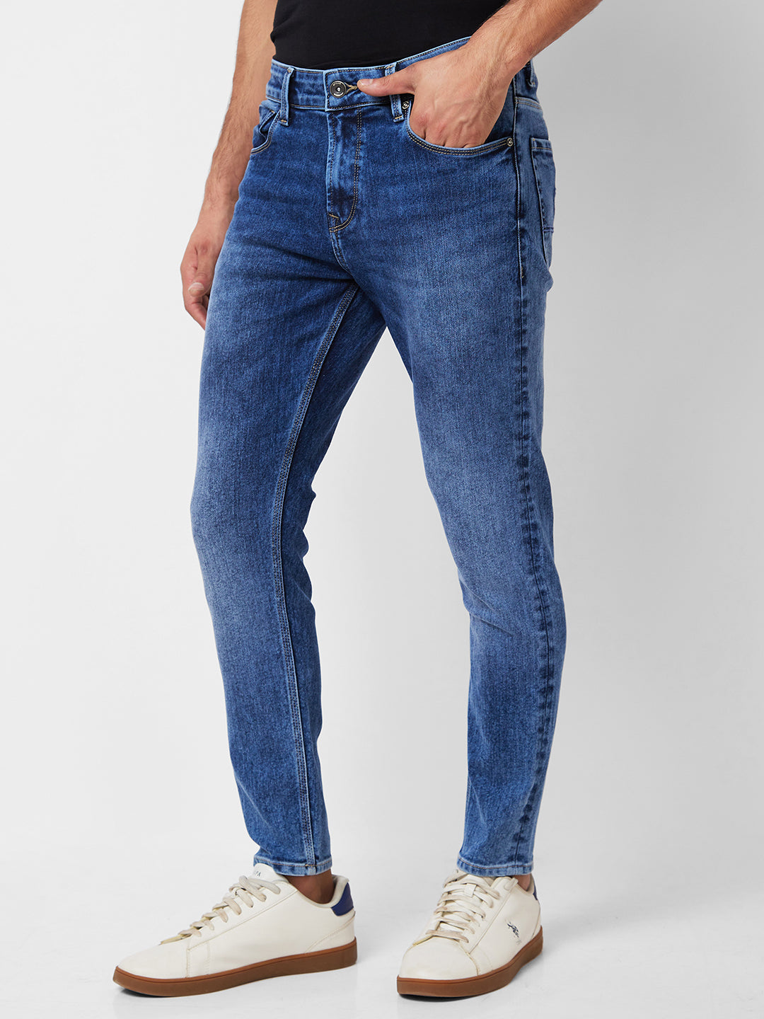 Spykar Mid Rise Slim Fit Blue Jeans For Men