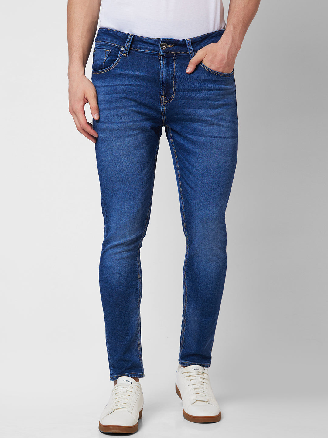 Spykar Mid Rise Tapered Fit Blue Jeans For Men