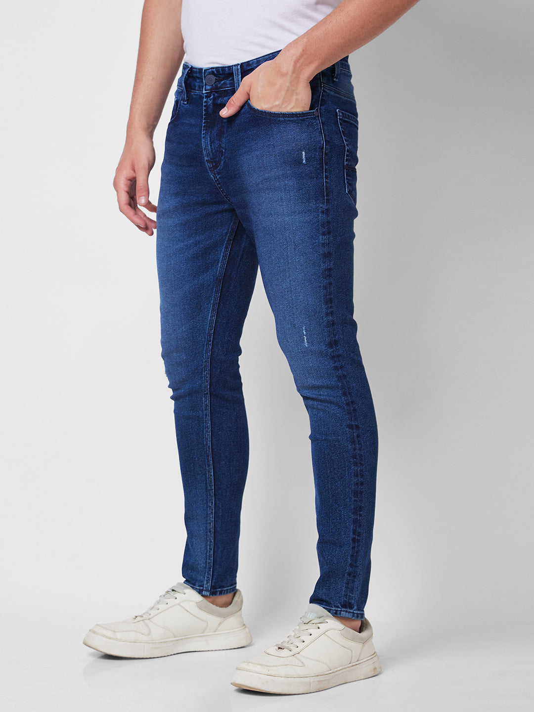 Spykar Mid Rise Tapered Fit Blue Jeans For Men