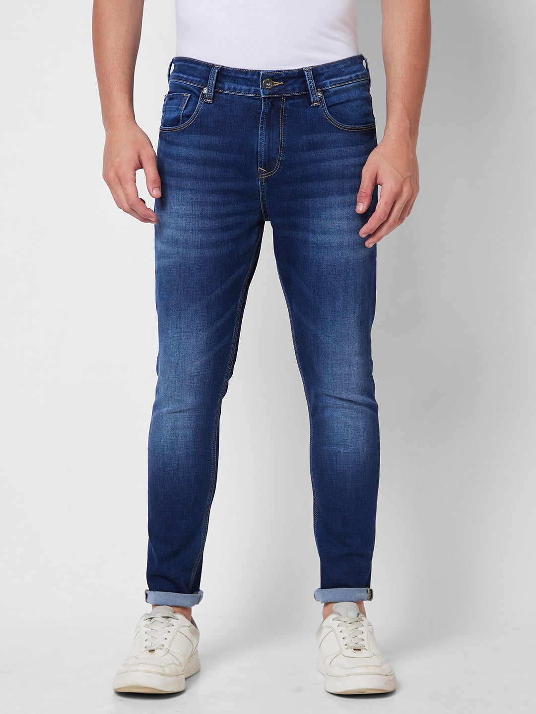 Spykar Mid Rise Slim Fit Blue Jeans For Men