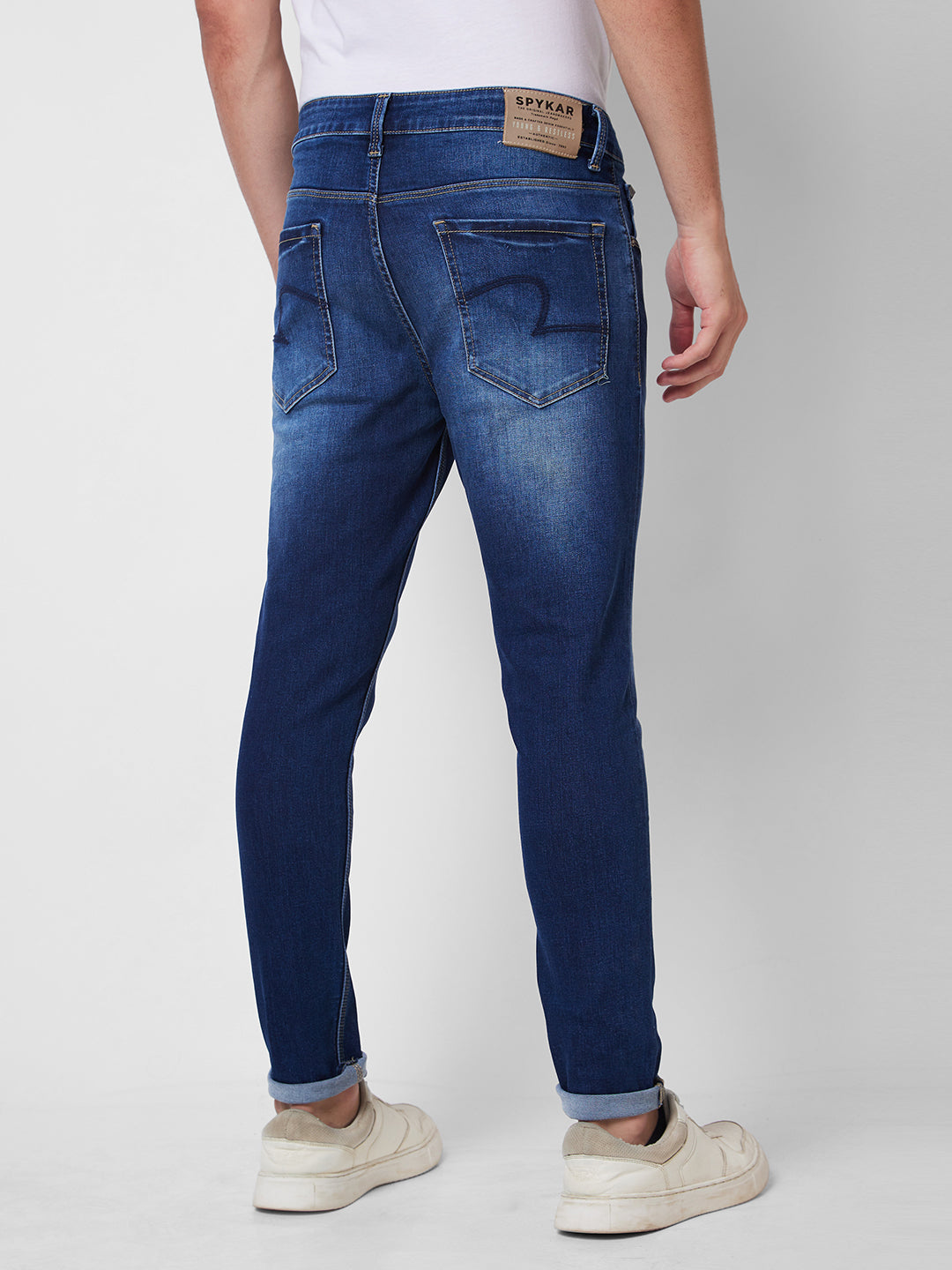 Spykar Mid Rise Slim Fit Blue Jeans For Men