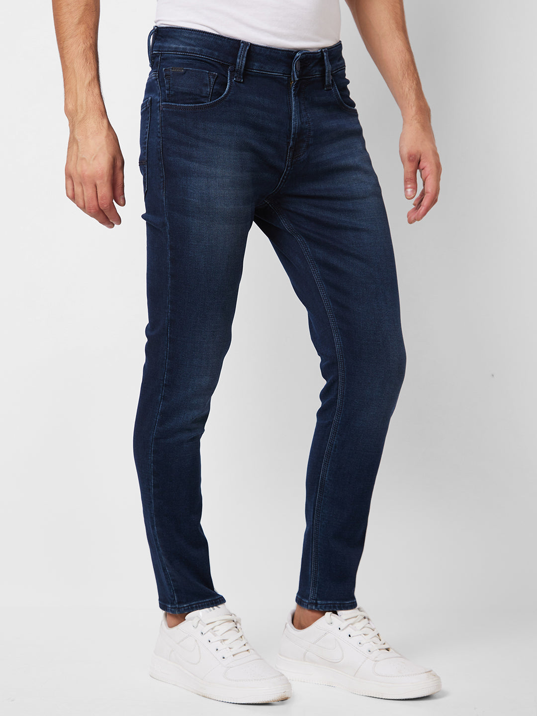 Spykar Mid Rise Slim Fit Blue Jeans For Men