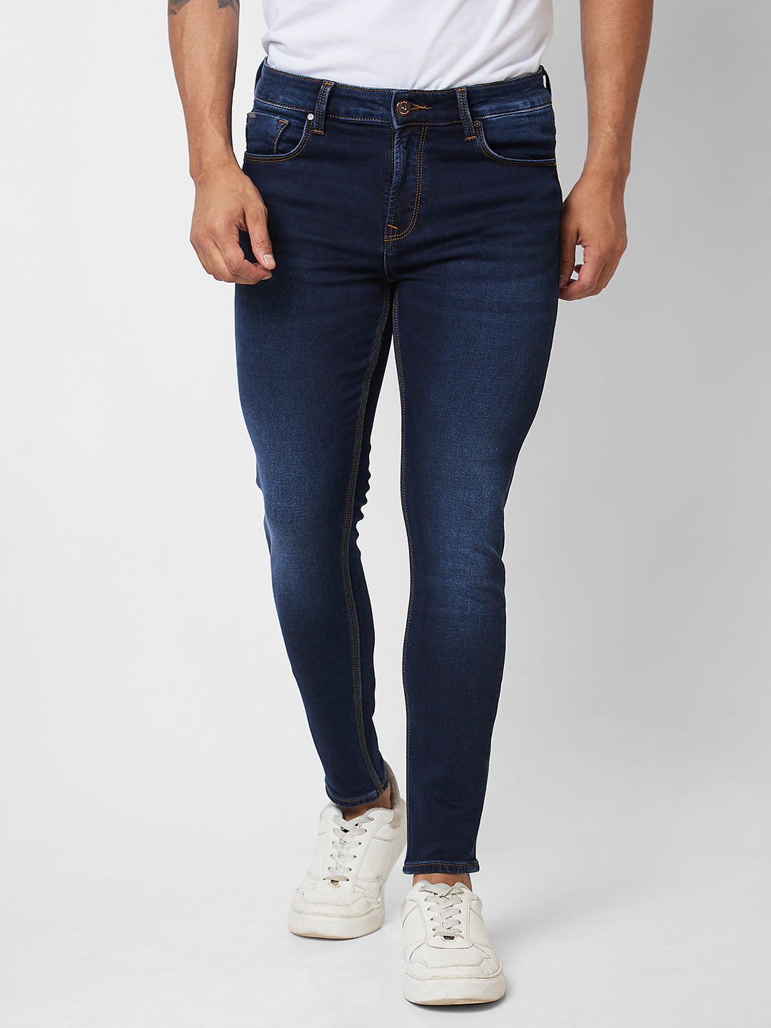 Spykar Mid Rise Slim Fit Blue Jeans For Men