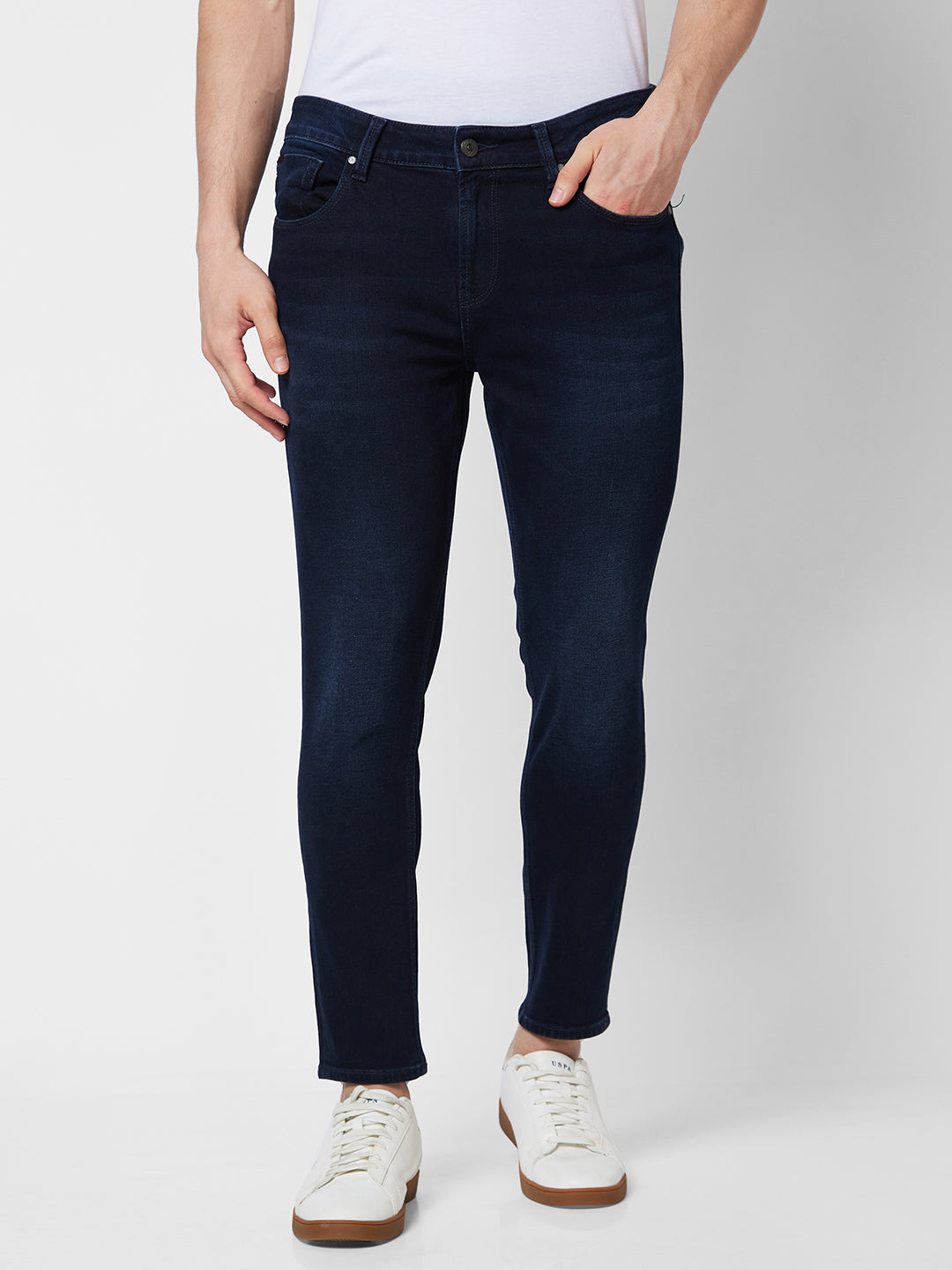 Spykar Mid Rise Tapered Fit Blue Jeans For Men