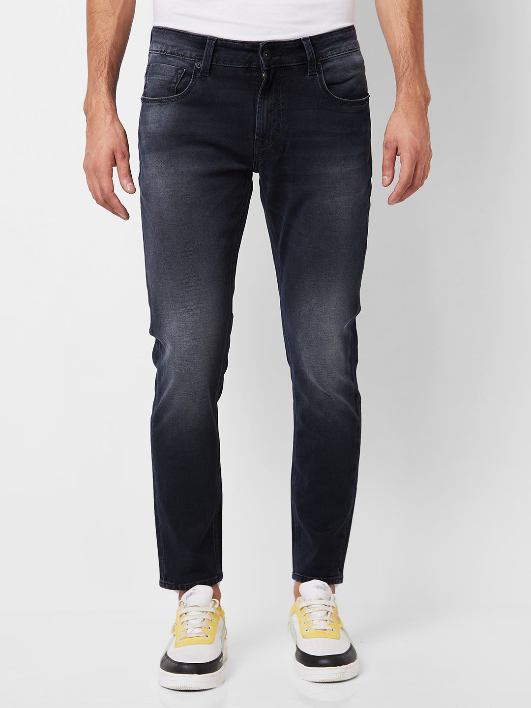 Spykar Mid Rise Slim Fit Black Jeans For Men