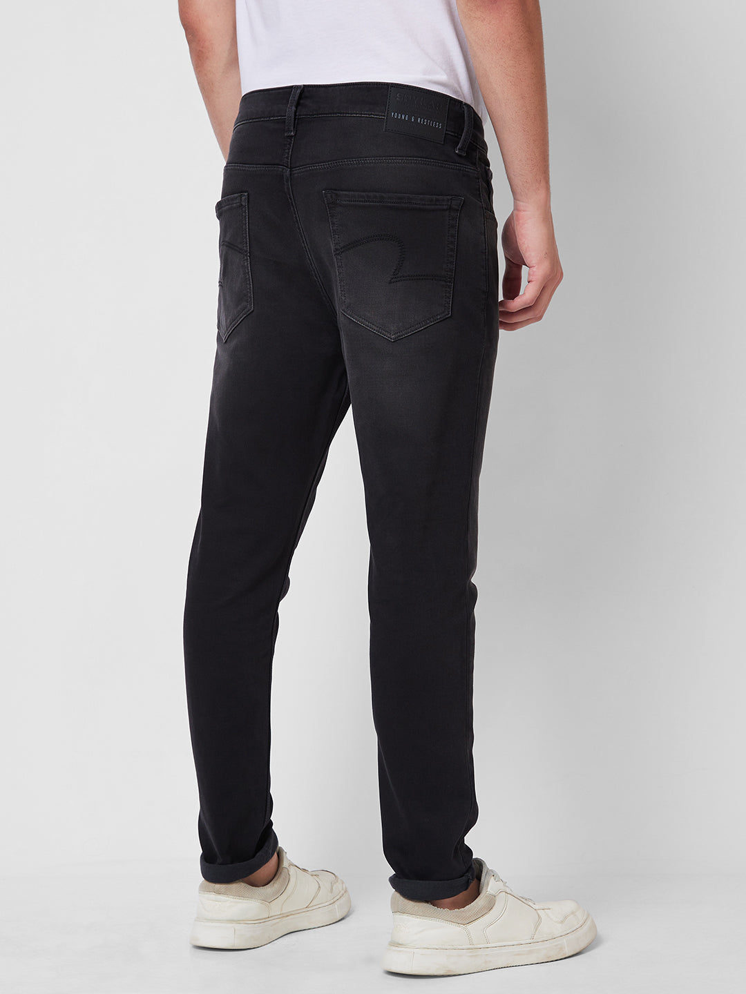 Spykar Mid Rise Tapered Fit Black Jeans For Men