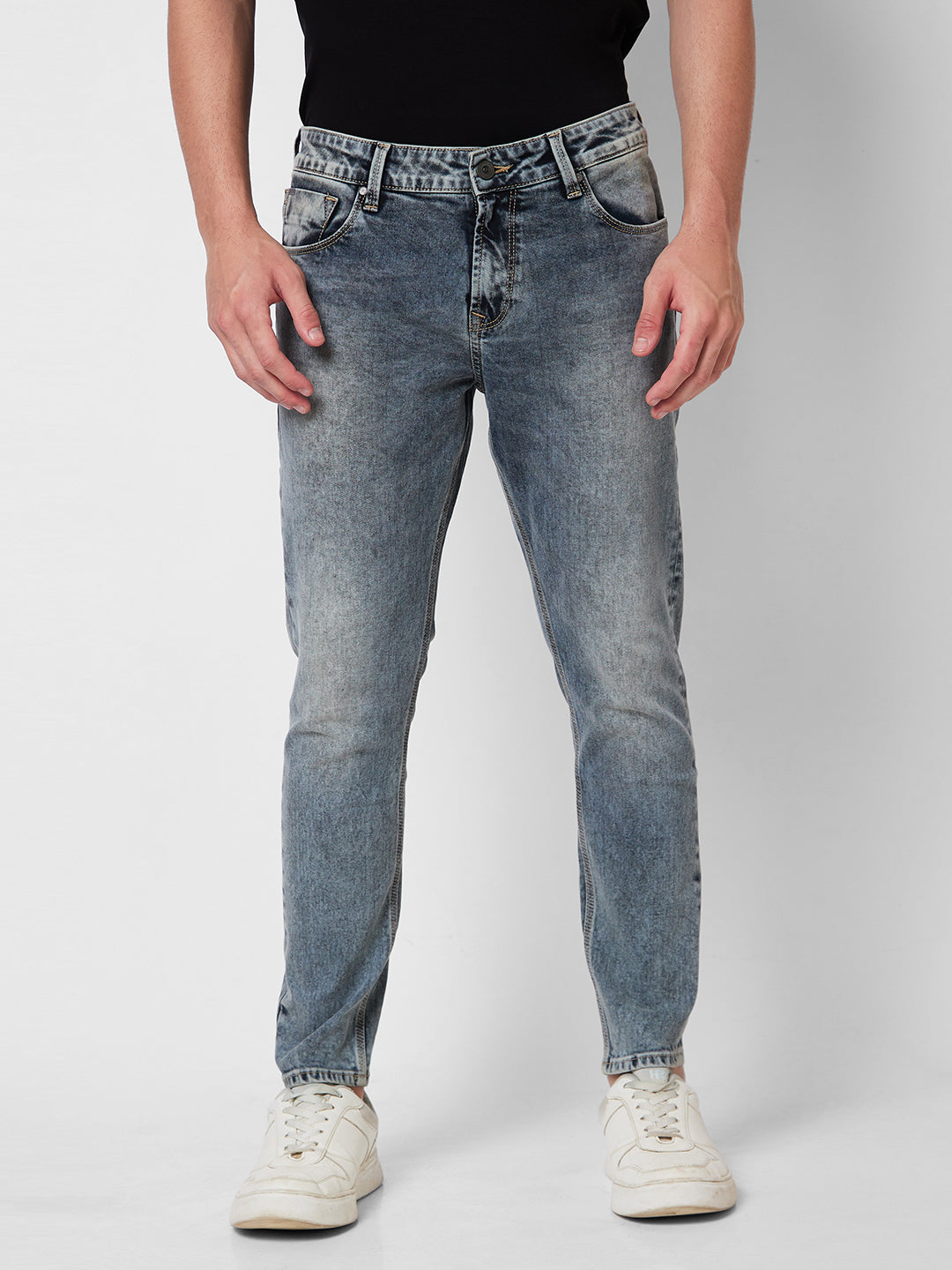 Spykar Mid Rise Tapered Fit Grey Jeans For Men