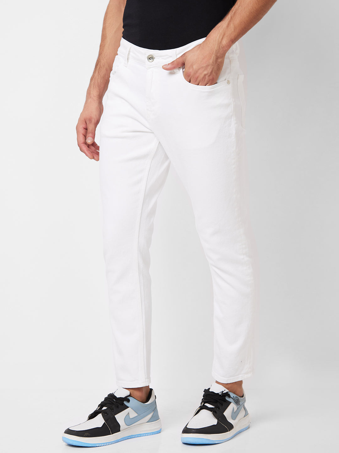 Spykar Mid Rise Slim Fit White Jeans For Men