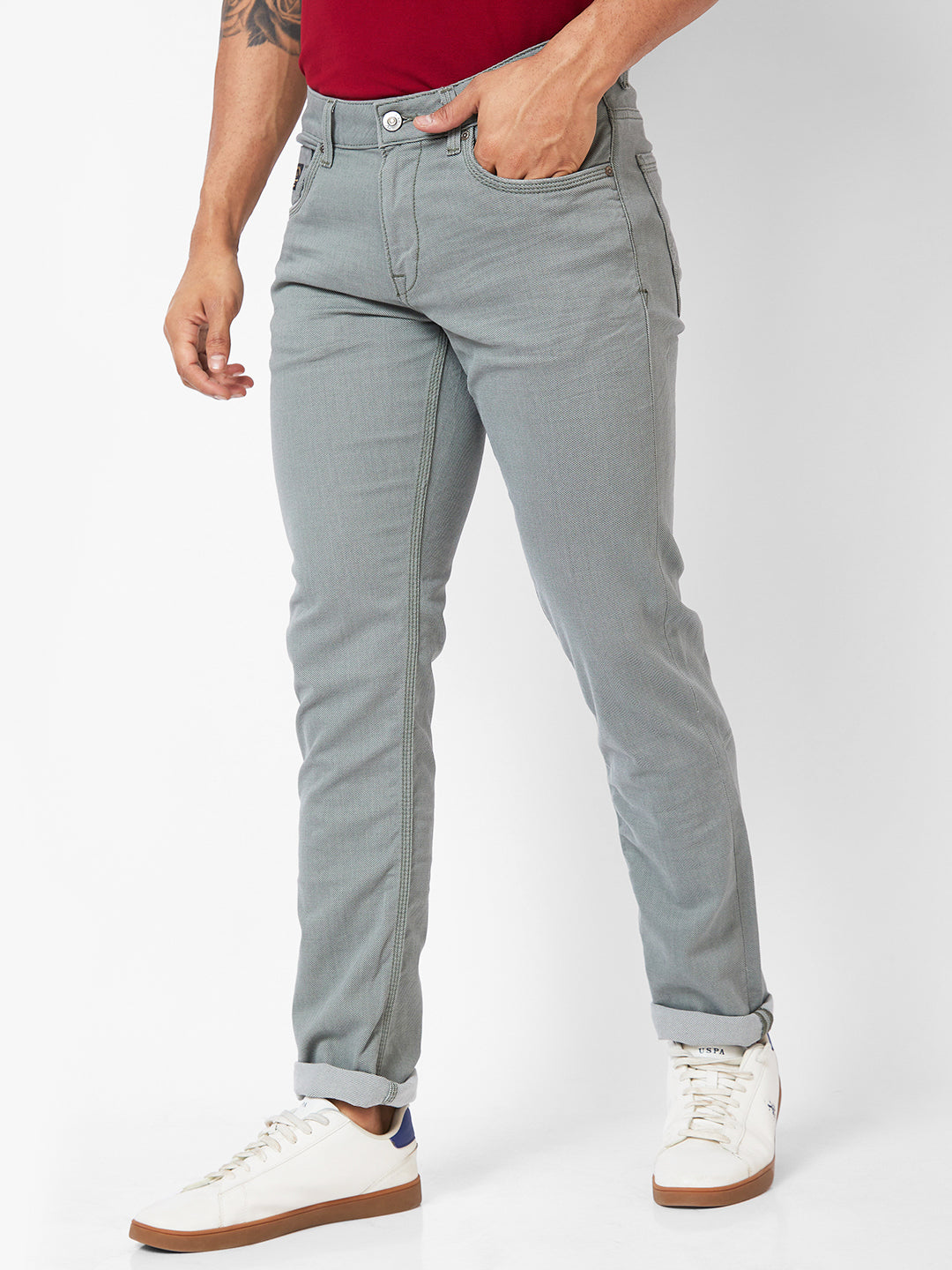 Spykar Low-Rise Slim Fit Grey Jeans For Men