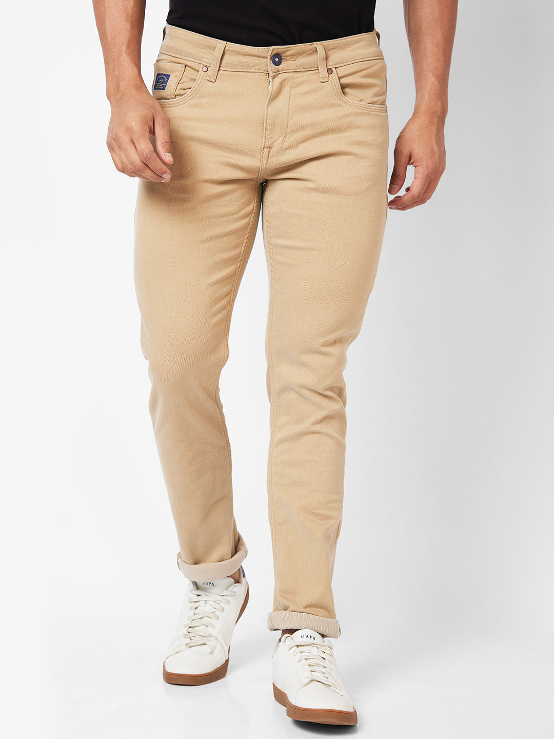 Spykar Low-Rise Slim Fit Khaki Jeans For Men
