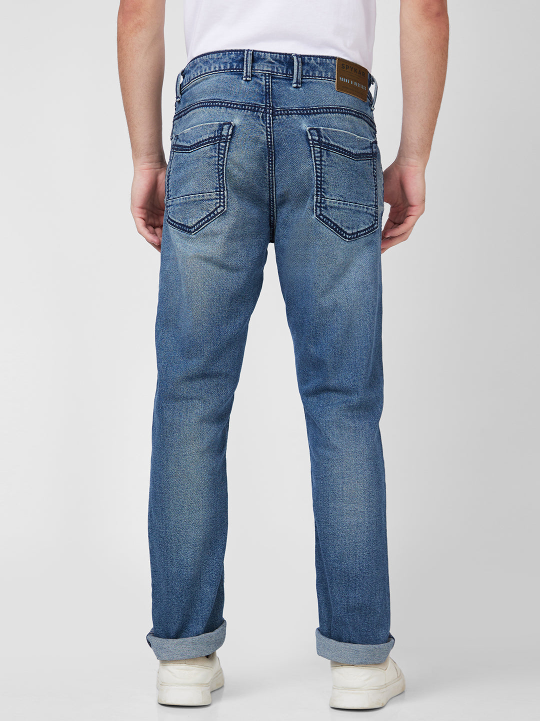 Spykar Mid Rise Regular Fit Narrow Length Blue Jeans For Men