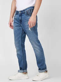 Spykar Mid Rise Regular Fit Narrow Length Blue Jeans For Men