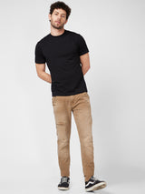 Spykar High Rise Comfort Fit Narrow Length Khaki Jeans For Men