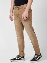 Spykar High Rise Comfort Fit Narrow Length Khaki Jeans For Men
