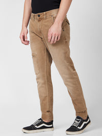 Spykar High Rise Comfort Fit Narrow Length Khaki Jeans For Men