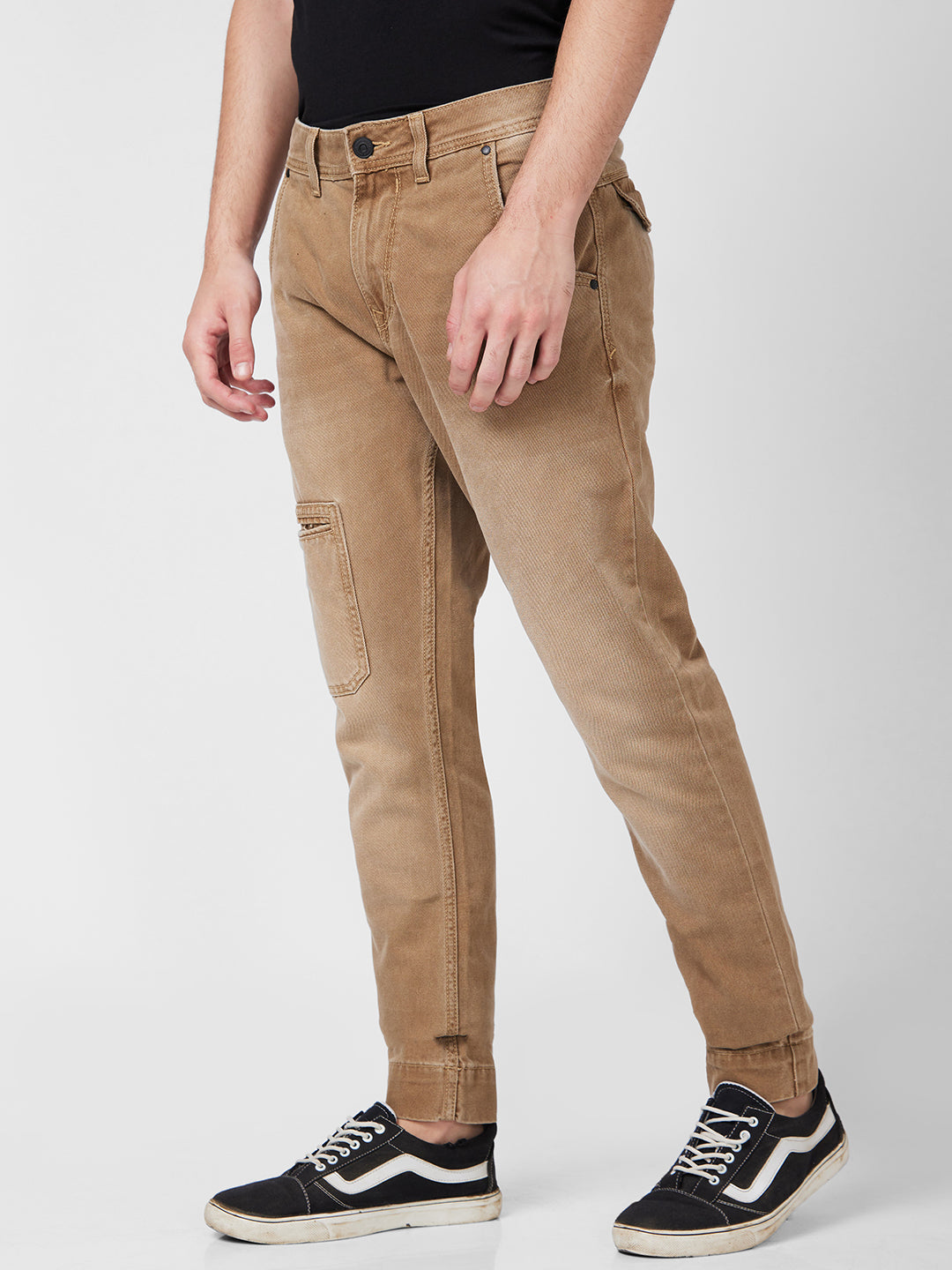 Spykar High Rise Comfort Fit Narrow Length Khaki Jeans For Men
