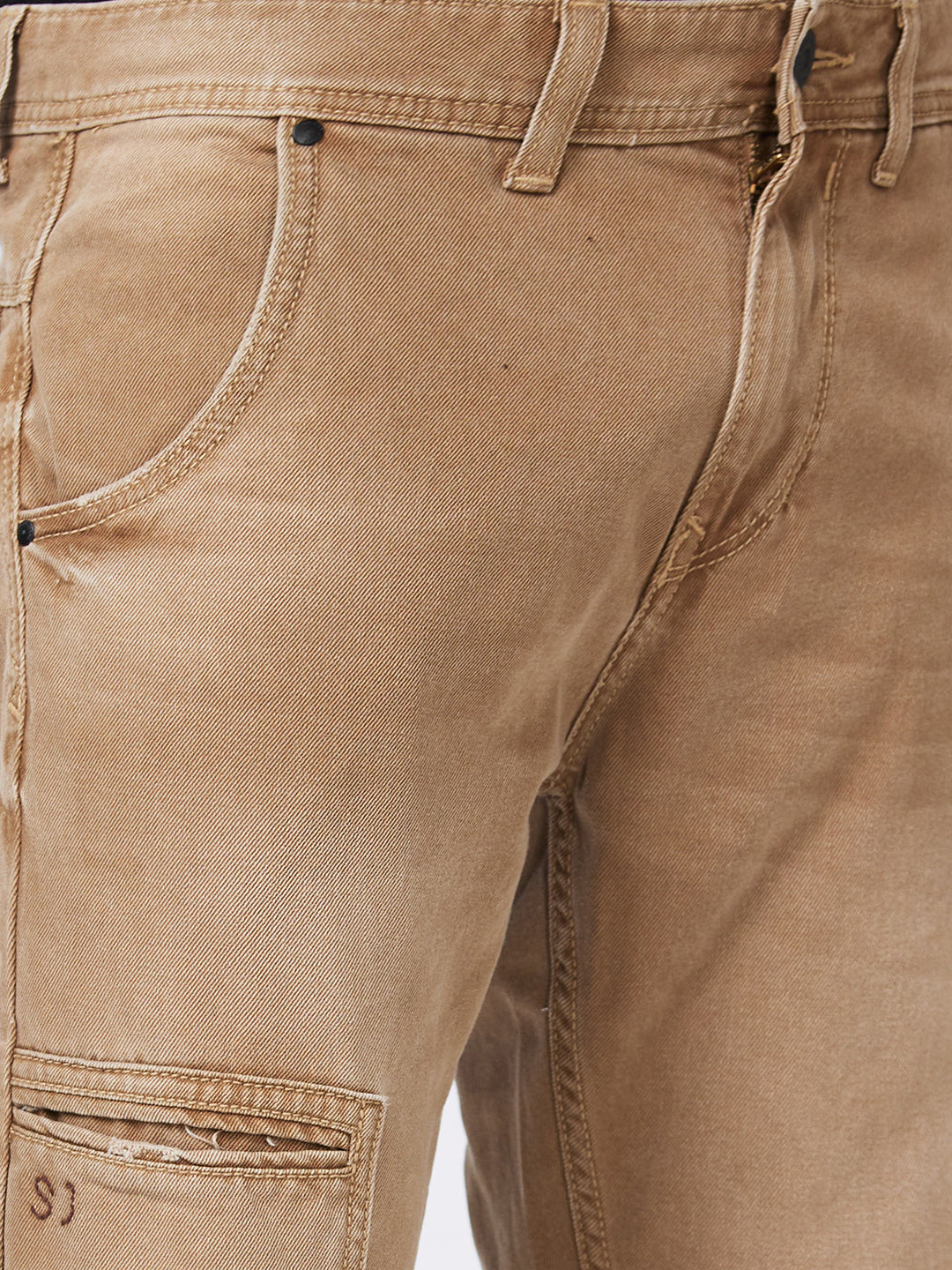 Spykar High Rise Comfort Fit Narrow Length Khaki Jeans For Men