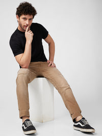 Spykar High Rise Comfort Fit Narrow Length Khaki Jeans For Men