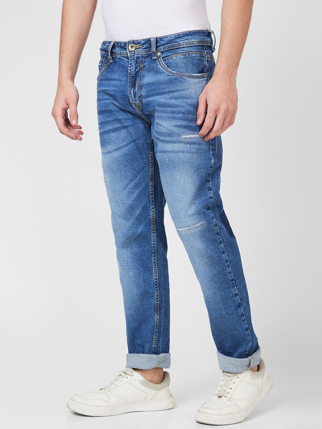 Spykar Low Rise Comfort Fit Straight Length Blue Jeans For Men