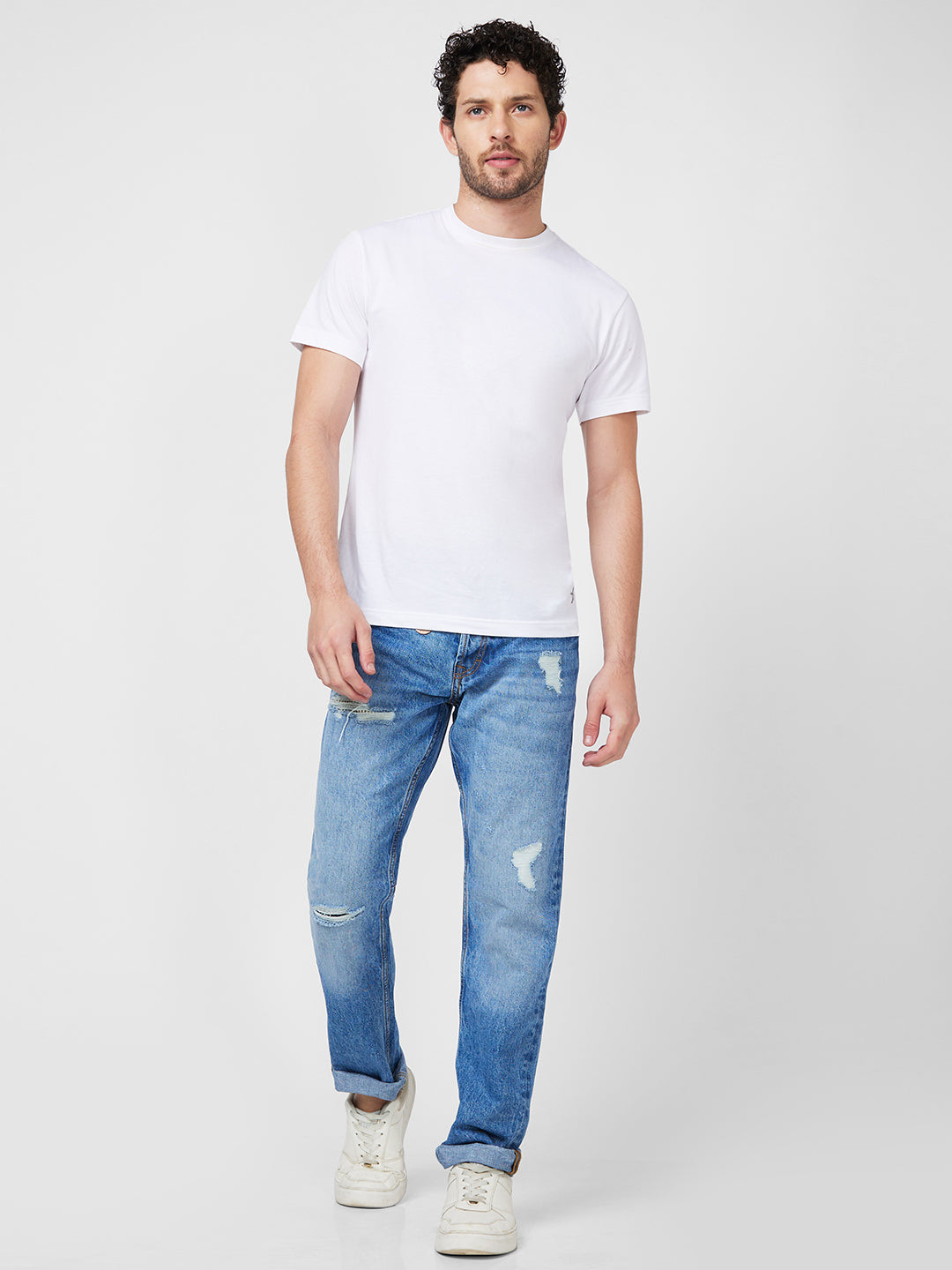 Spykar Low Rise Comfort Fit Straight Length Blue Jeans For Men