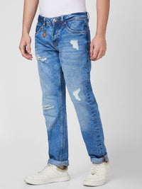 Spykar Low Rise Comfort Fit Straight Length Blue Jeans For Men