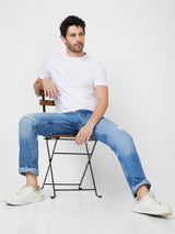 Spykar Low Rise Comfort Fit Straight Length Blue Jeans For Men