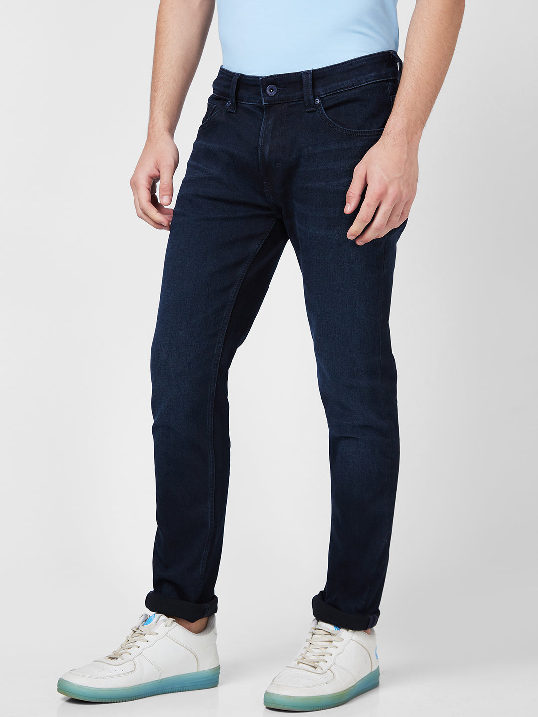 Spykar Mid Rise Regular Fit Narrow Length Blue Jeans For Men