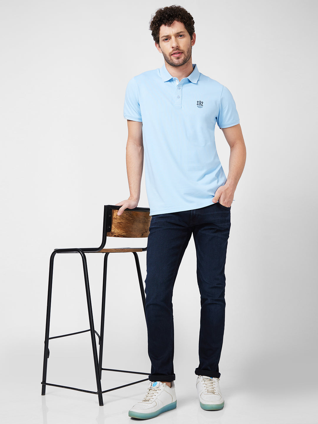 Spykar Mid Rise Regular Fit Narrow Length Blue Jeans For Men
