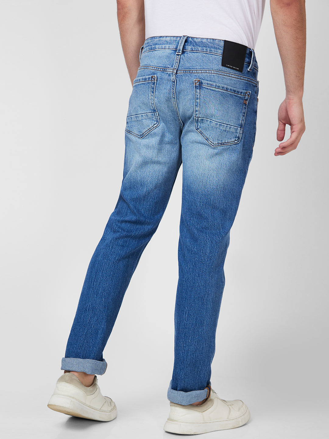 Spykar Mid Rise Regular Fit Narrow Length Blue Jeans For Men