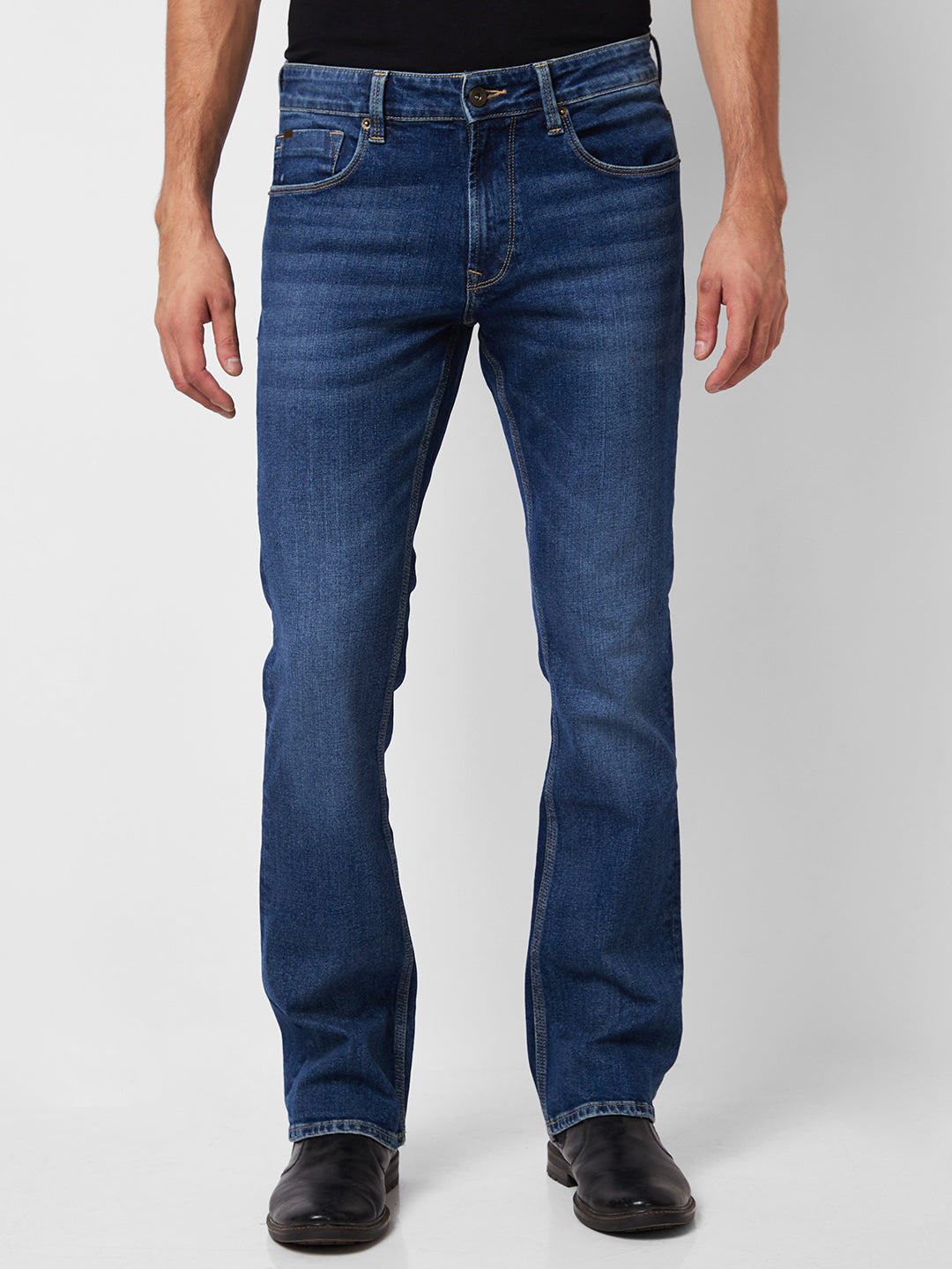 Spykar Mid Rise Bootcut Fit Blue Jeans For Men