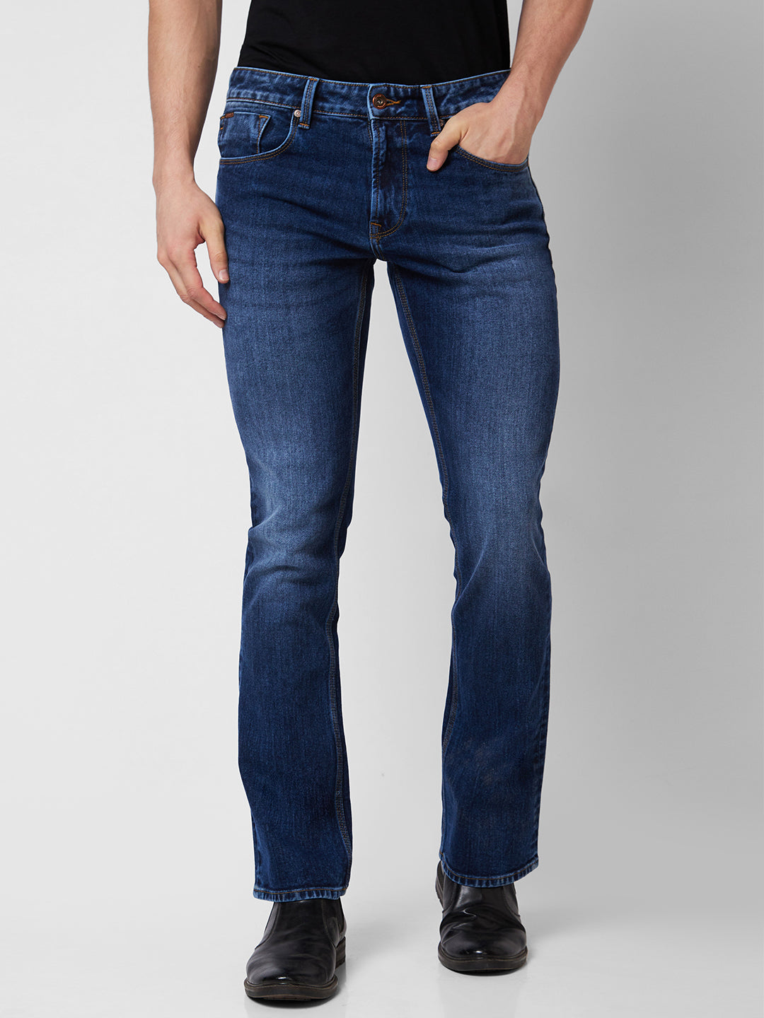 Spykar Mid Rise Bootcut  Blue Jeans For Men