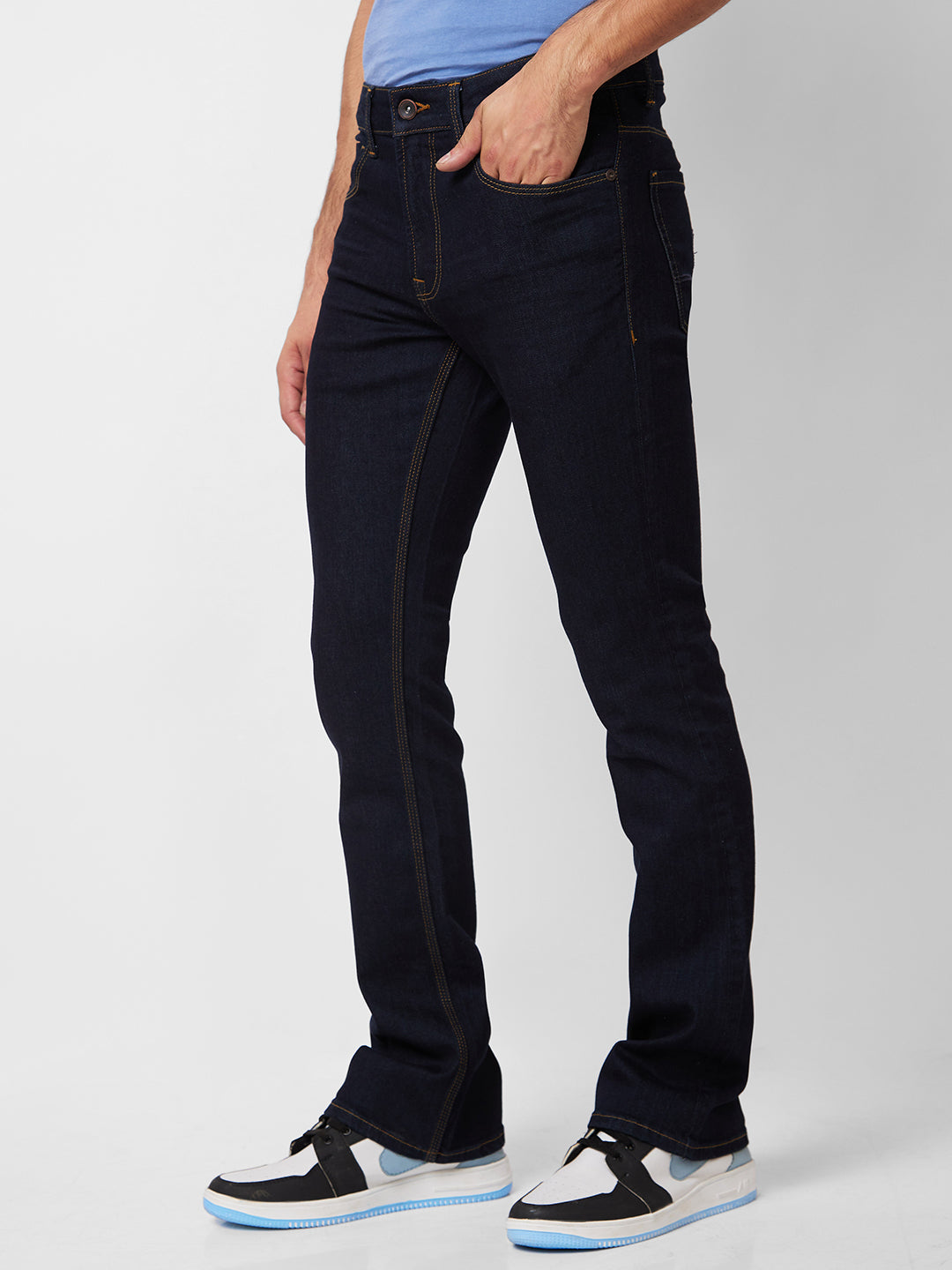 Spykar Mid Rise Bootcut Fit Blue Jeans For Men