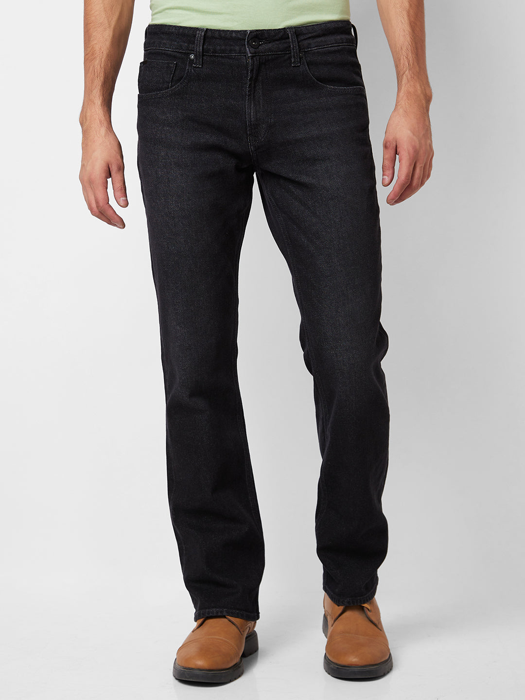 Spykar Mid Rise Bootcut Fit Black Jeans For Men