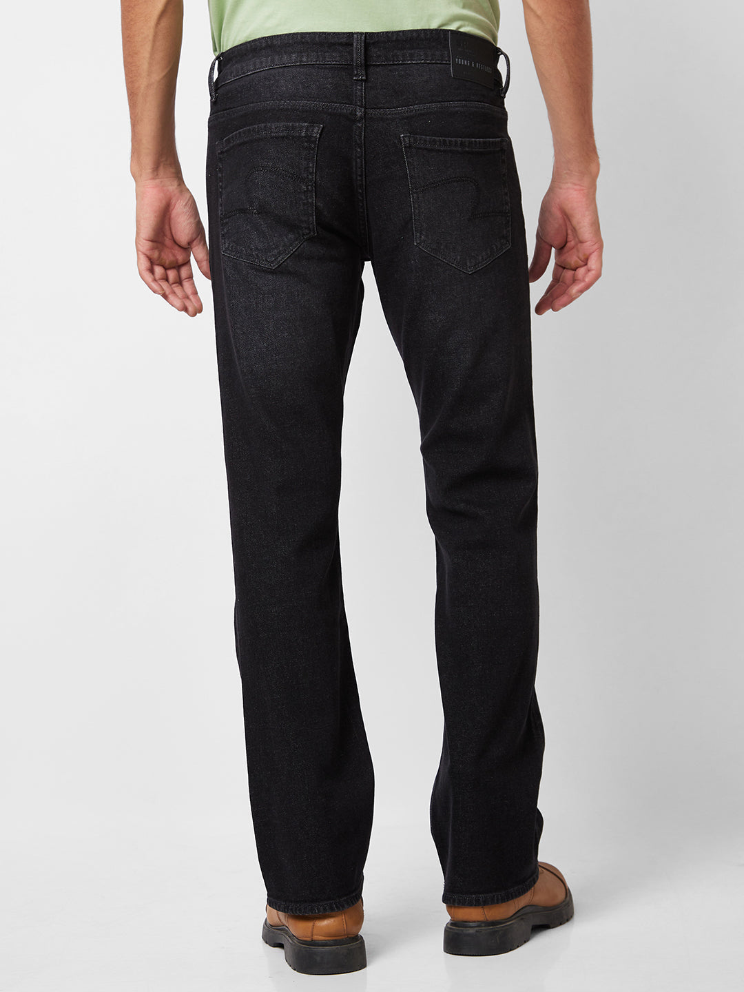 Spykar Mid Rise Bootcut Fit Black Jeans For Men