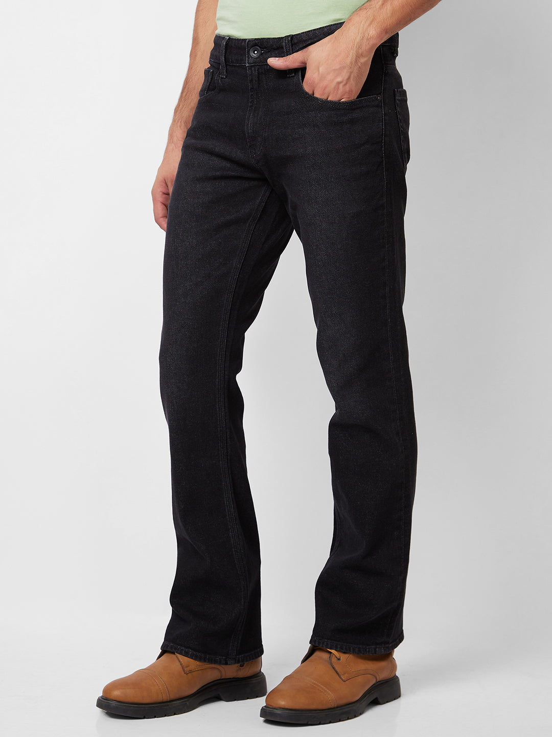 Spykar Mid Rise Bootcut Fit Black Jeans For Men