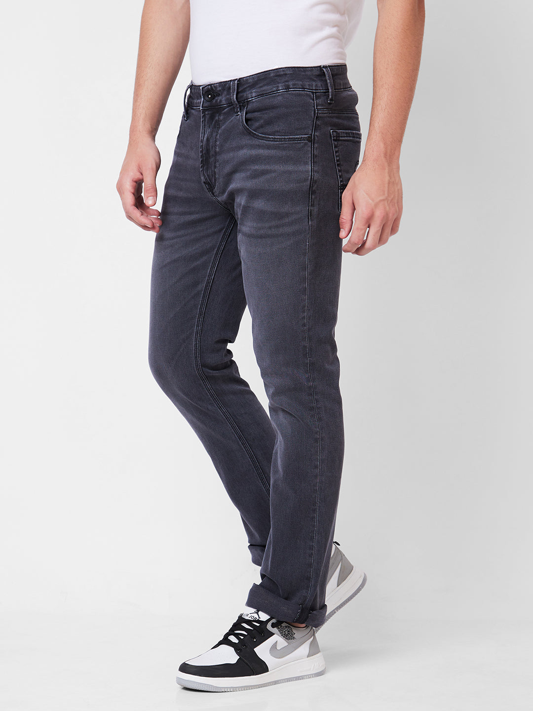 Spykar Mid Rise Bootcut Fit Black Jeans For Men