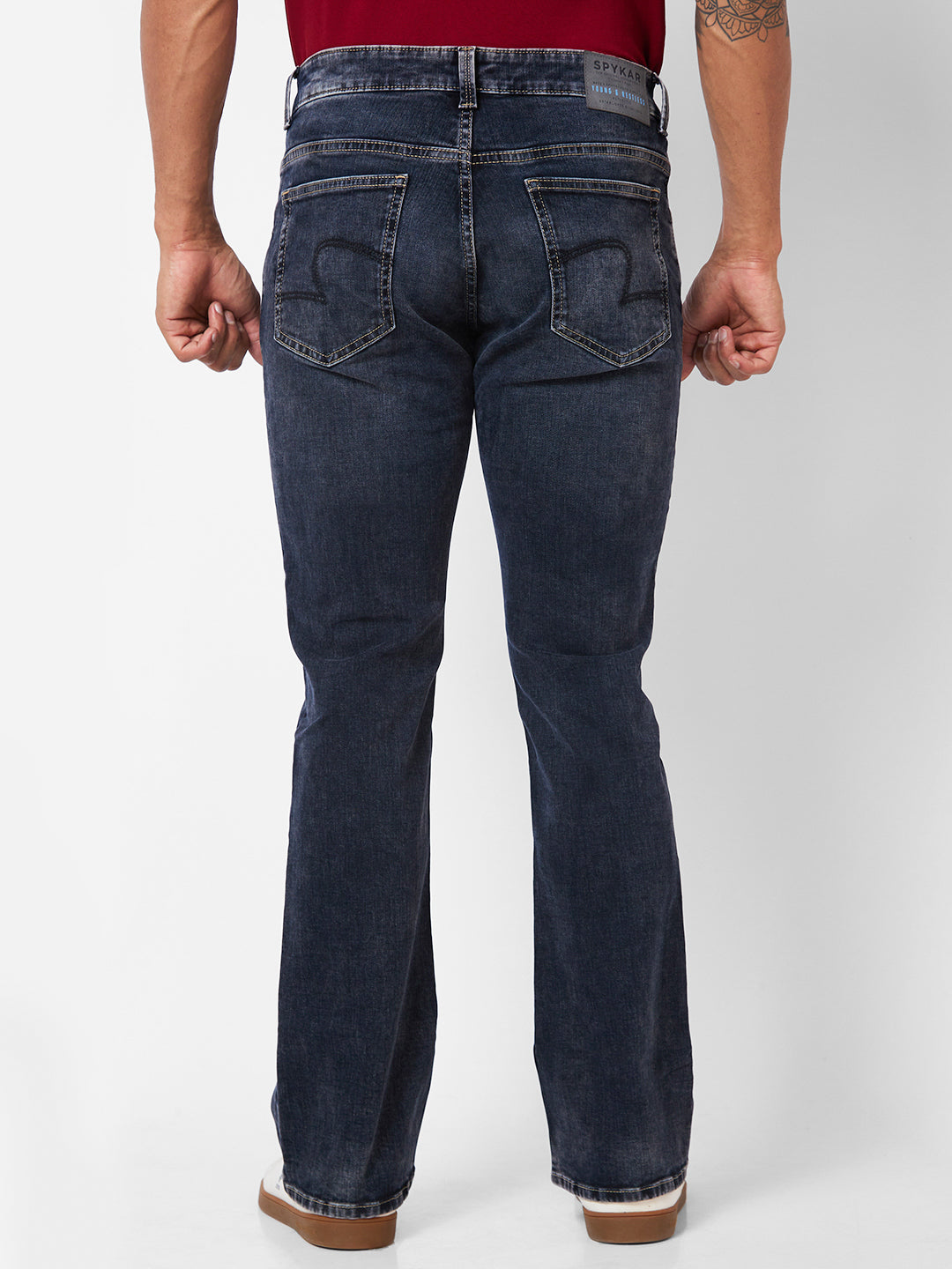 Spykar Mid-Rise Bootcut Fit Black Jeans For Men